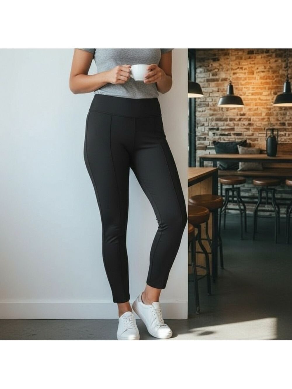 LOFT Black  Ankle Cropped Pants with High Waist and Tailored Fit L Legging